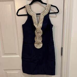 Lilly Pulitzer Navy Dress with Gold Embellishments